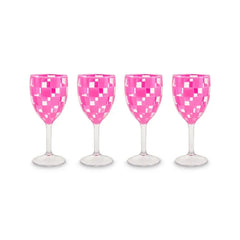 Pink Check Acrylic Wine Goblets, Set of 4