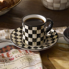 Sterling Check Espresso Cup & Saucer, Set of 2