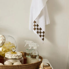 Hand Towel with Mocha Check Border