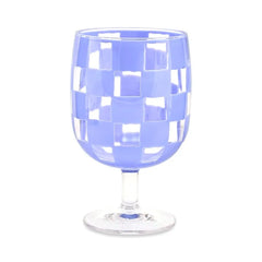Blue Check Acrylic Water Goblets, Set of 4