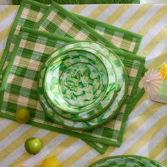 Green Marble Check Melamine Dinner Plates, Set of 4