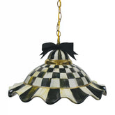 Mocha Check Ceramic Fluted Hanging Lamp