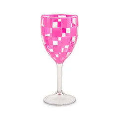 Pink Check Acrylic Wine Goblets, Set of 4