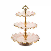 Mocha Check Ceramic Three Tier Sweet Stand