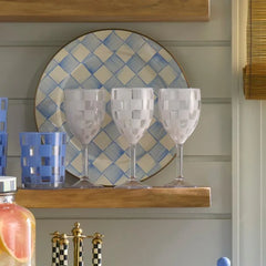 White Check Acrylic Wine Goblets, Set of 4