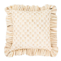 Mocha Check Lumbar Throw Pillow with Ruffle