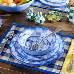 Blue Marble Check Melamine Salad Plates, Set of 4