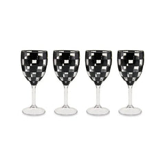 Black Check Acrylic Wine Goblets, Set of 4