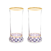 Violet Check Highball Glass, Set of 2