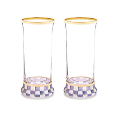 Violet Check Highball Glass, Set of 2
