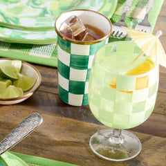 Green Check Acrylic Water Goblets, Set of 4