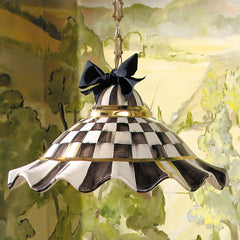 Mocha Check Ceramic Fluted Hanging Lamp