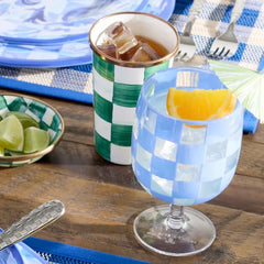 Blue Check Acrylic Water Goblets, Set of 4