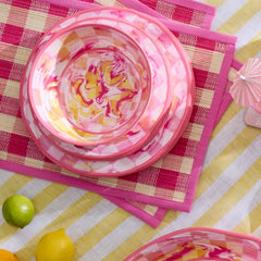 Pink Marble Check Melamine Salad Plates, Set of 4