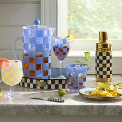 Blue Check Acrylic Wine Goblets, Set of 4