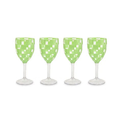 Green Check Acrylic Wine Goblets, Set of 4