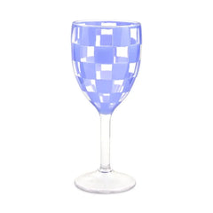 Blue Check Acrylic Wine Goblets, Set of 4