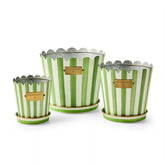 Grass Green Stripe Pots & Saucers, Set of 3