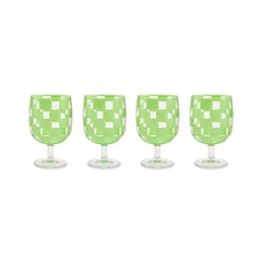 Green Check Acrylic Water Goblets, Set of 4