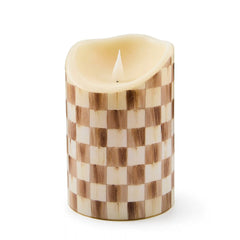 Emerald Check Flameless 7" Pillar Candle