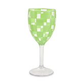 Green Check Acrylic Wine Goblets, Set of 4