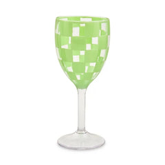 Green Check Acrylic Wine Goblets, Set of 4