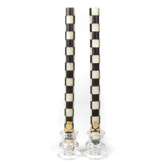 Mocha Check Dinner Candles, Set of 2