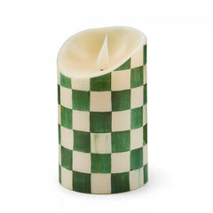 Emerald Check Flameless 6" Pillar Candle