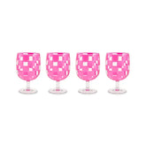 Pink Check Acrylic Water Goblets, Set of 4