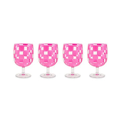 Pink Check Acrylic Water Goblets, Set of 4