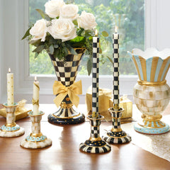 Mocha Check Dinner Candles, Set of 2