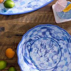 Blue Marble Check Melamine Serving Bowl
