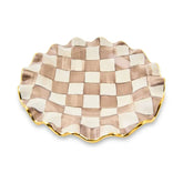 Mocha Check Ceramic Fluted Dessert Plate