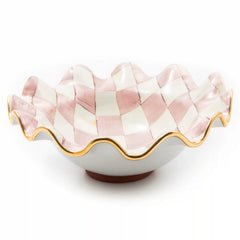Mocha Check Ceramic Fluted Serving Bowl