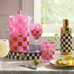 Pink Check Acrylic Wine Goblets, Set of 4