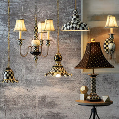 Mocha Check Medium Ceramic Pendant Lamp