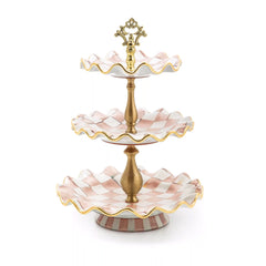 Mocha Check Ceramic Three Tier Sweet Stand