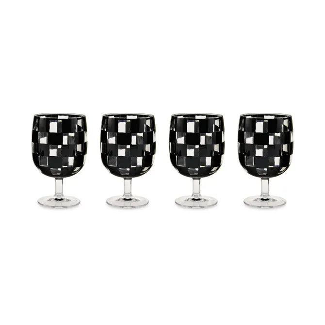 Black Check Acrylic Water Goblets, Set of 4