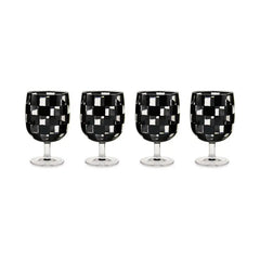Black Check Acrylic Water Goblets, Set of 4