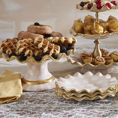 Mocha Check Ceramic Fluted Cake Stand