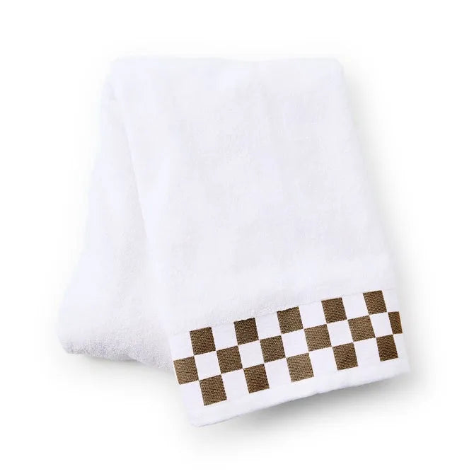 Bath Towel with Mocha Check Border