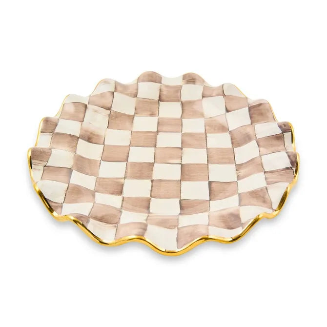 Mocha Check Ceramic Fluted Dinner Plate