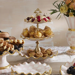 Mocha Check Ceramic Three Tier Sweet Stand