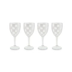 White Check Acrylic Wine Goblets, Set of 4