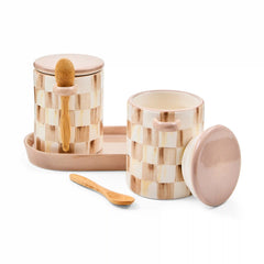 Rosy Check Farmhouse Canisters, Set of 2
