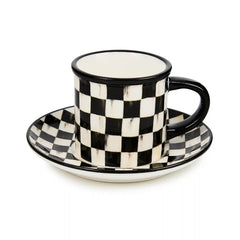 Rosy Check Espresso Cup & Saucer, Set of 2
