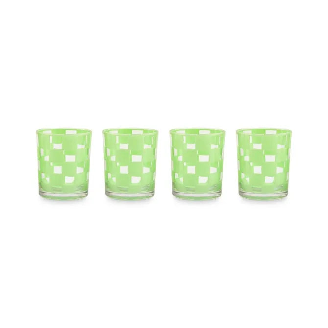 Green Check Acrylic Tumblers, Set of 4