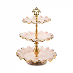 Mocha Check Ceramic Three Tier Sweet Stand