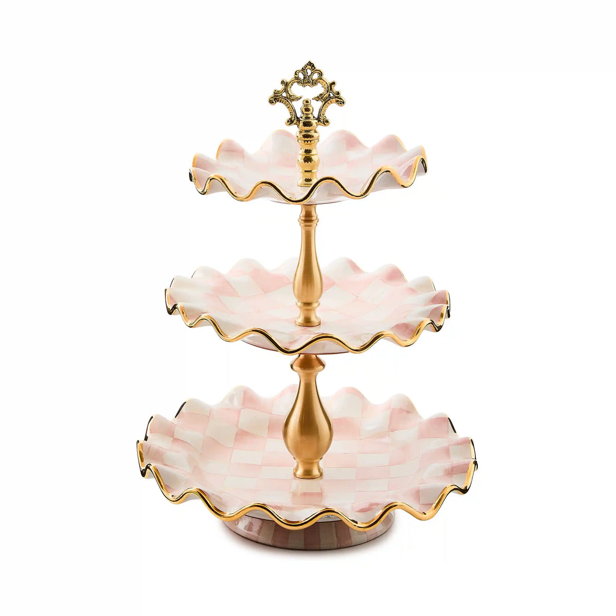Sterling Check Ceramic Three Tier Sweet Stand