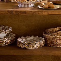 Mocha Check Ceramic Fluted Dessert Plate